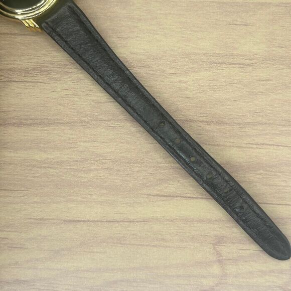 Beau Diamond Gold Tone Quartz Analog Ladies Black Genuine Leather - Picture 3 of 6